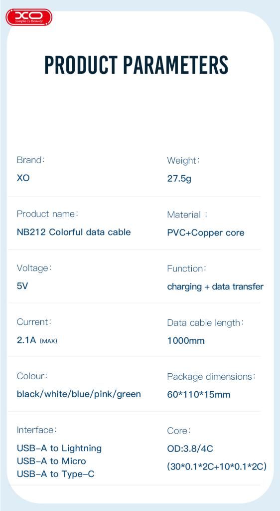 XO NB212 2.1A USB καλώδιο φόρτισης για Type-C ασπρο 1M - Image 3